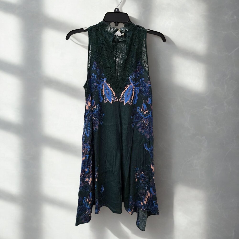 🌿   Free People Marsha Printed Mini Dress – Sleeveless High Neck Boho Chic